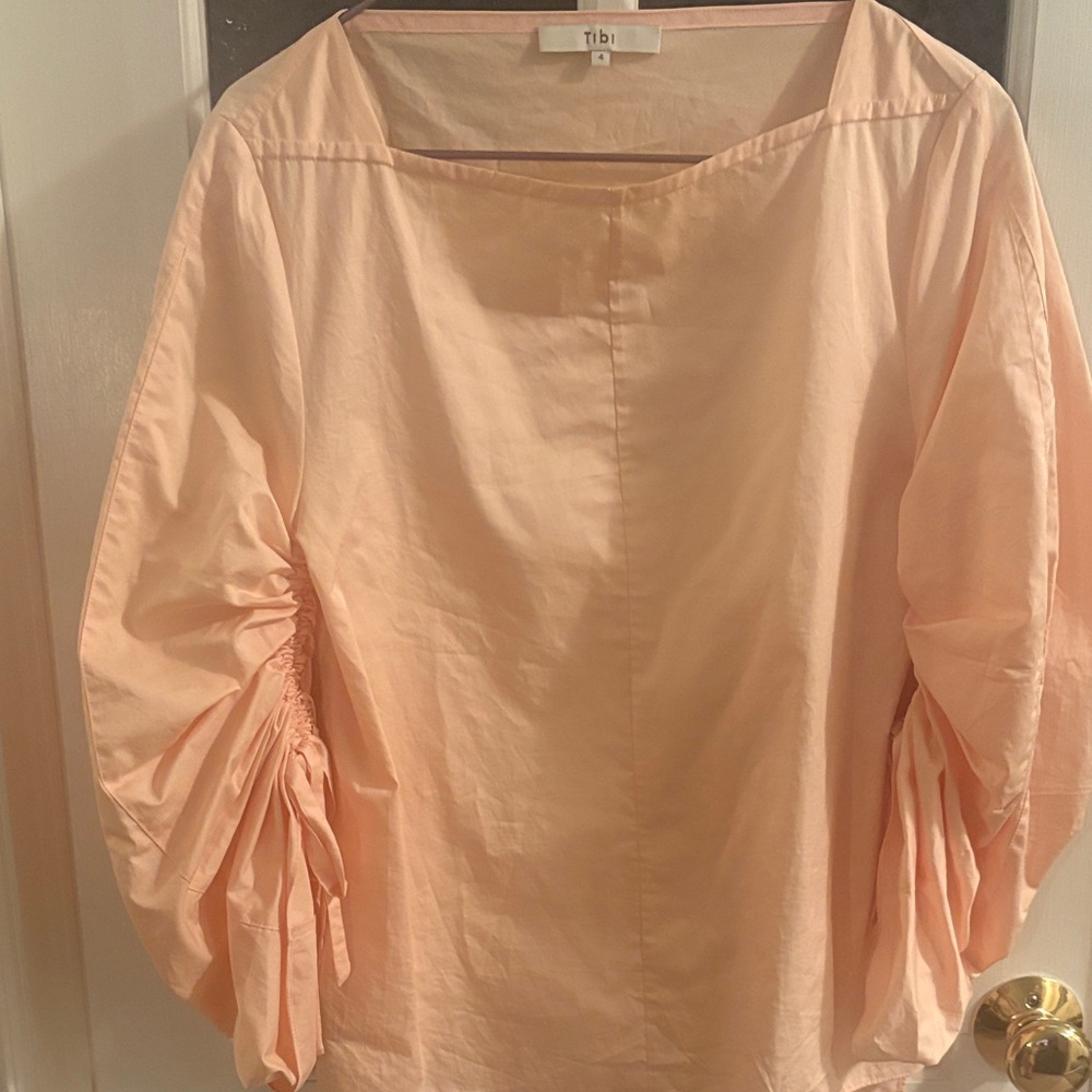 Tibi Sz 4 Women's Blush Ruched Sleeve Blouse